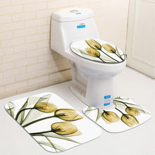 Load image into Gallery viewer, Colorful Tulip Lotus Flowers Trees Shower Curtain Sets Non-Slip Rugs Toilet Lid Cover and Bath Mat Waterproof Bathroom Curtains
